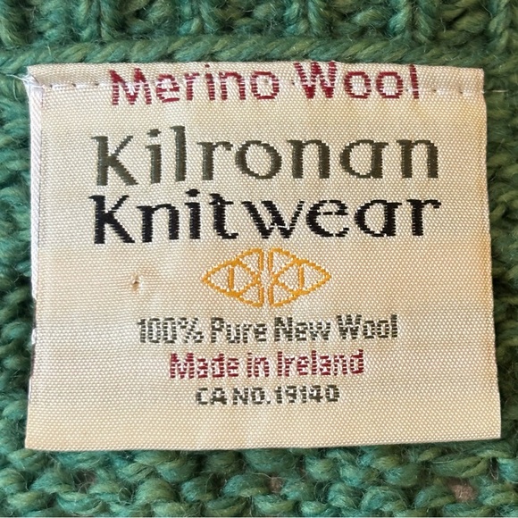 Kilronan Irish Knitwear Green Merino 100% Pure New Wool Cardigan Sweater Coat XL - Picture 2 of 6